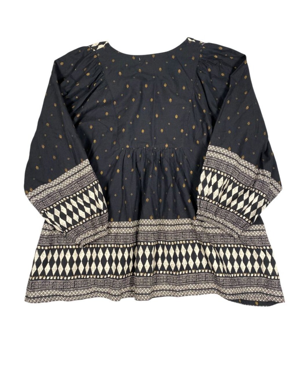 World Market Womens S/M Black Ivory Boho Peasant Blouse 100% Cotton Oversized - Picture 3 of 8